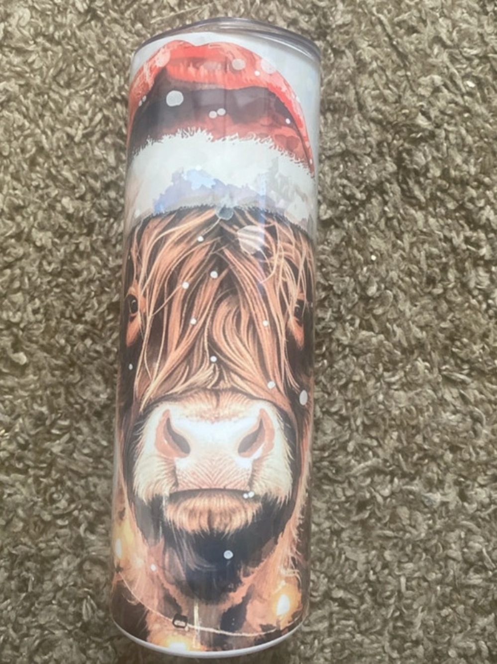 Festive Highland Cow Skinny Tumbler - Brown, White, Red